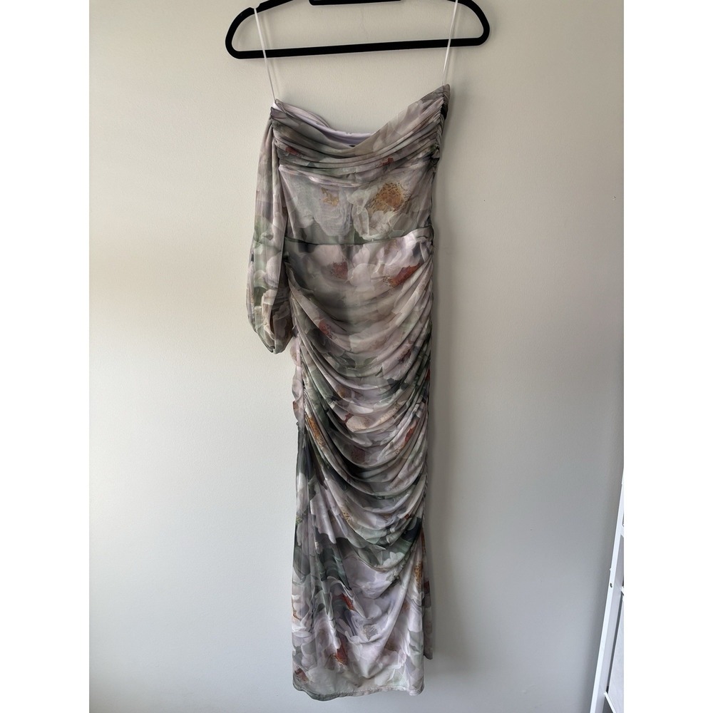 Abercrombie & Fitch Floral Mesh Asymmetrical Off-Shoulder Draped Maxi Dress XSP - Picture 4 of 7